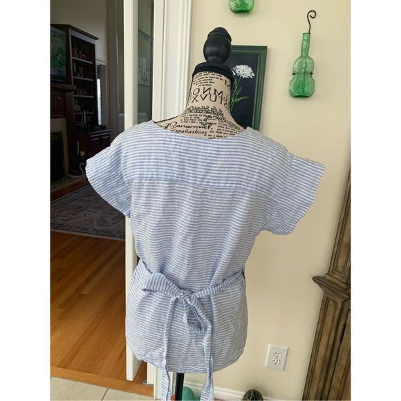 Vineyard Vines Blue White Striped Wrap Tie Top Linen - Picture 2 of 10